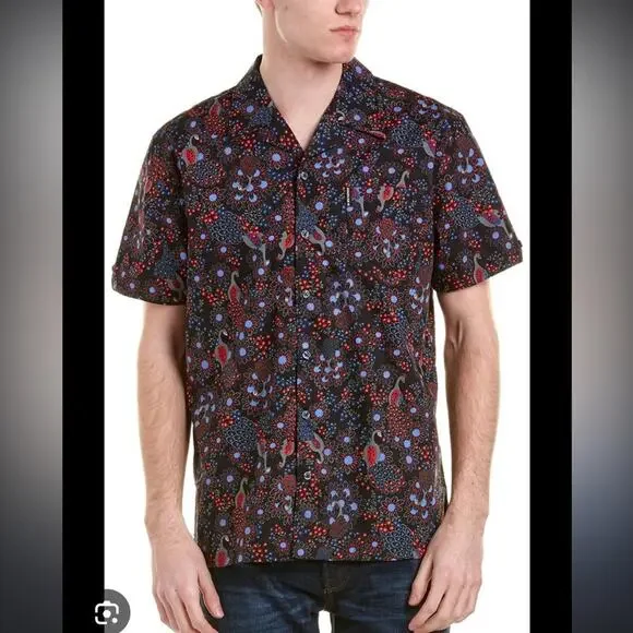 Ben Sherman Men’s Peacock Floral Short Sleeve Button Down Shirt Size L - Picture 3 of 10